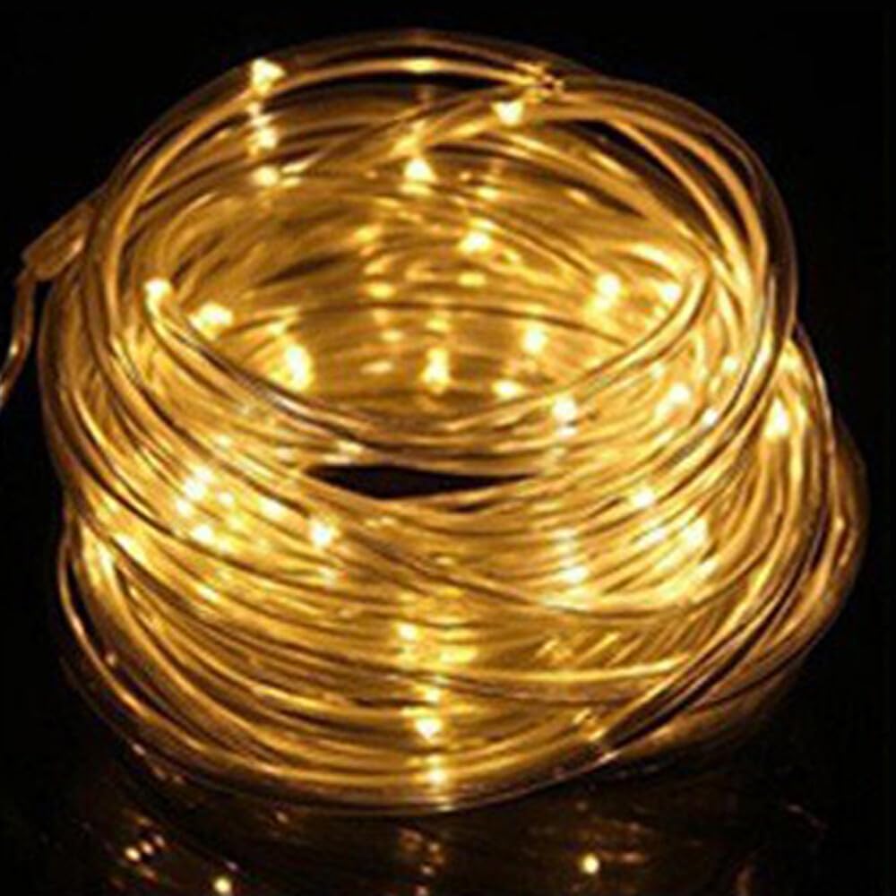 GQL Solar Powered LED Rope Lights Waterproof Lawn Garden Outdoor Patio Decking Strip Light (10m (100LEDs) + 2m Lead Cable, Yellow) โ image 1