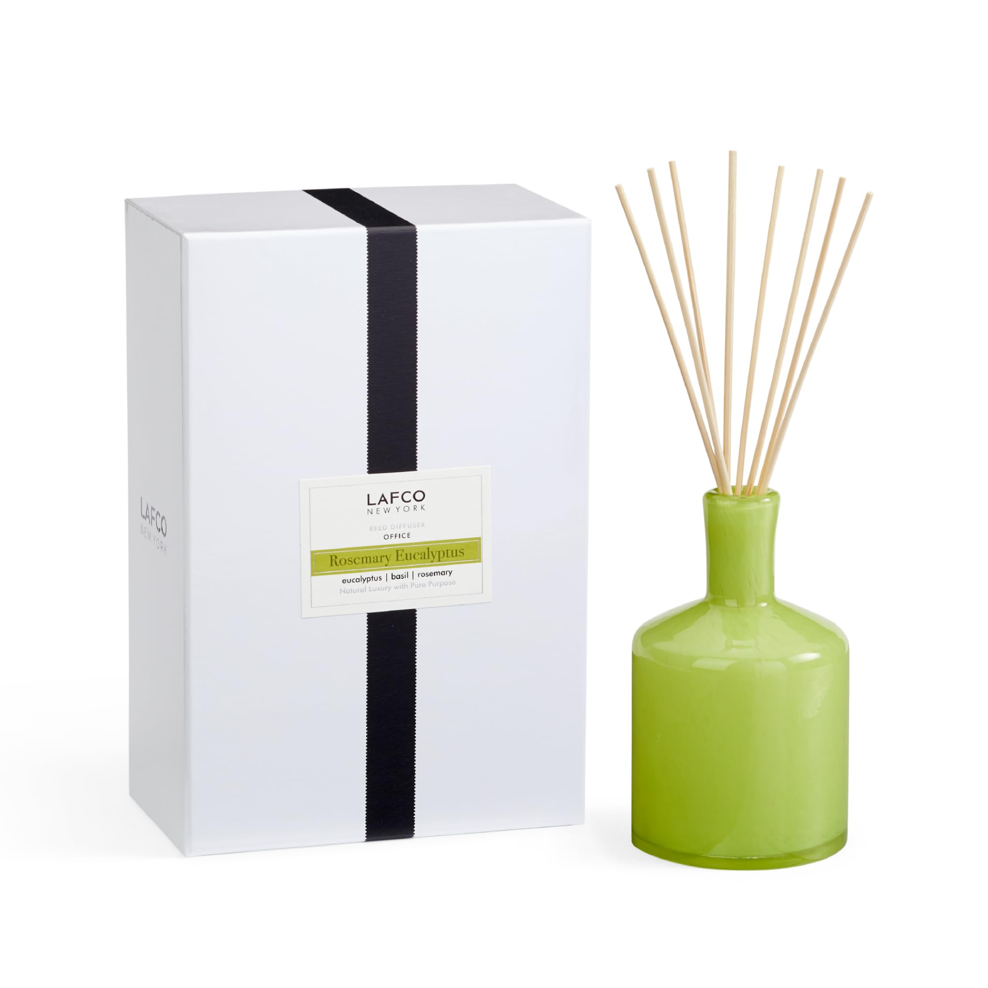 Signature Reed Diffuser, Rosemary Eucalyptus - 15 oz - Up to 9 Months Fragrance Life - Reusable, Hand Blown Glass Vessel - Natural Wood Reeds - Made in the USA