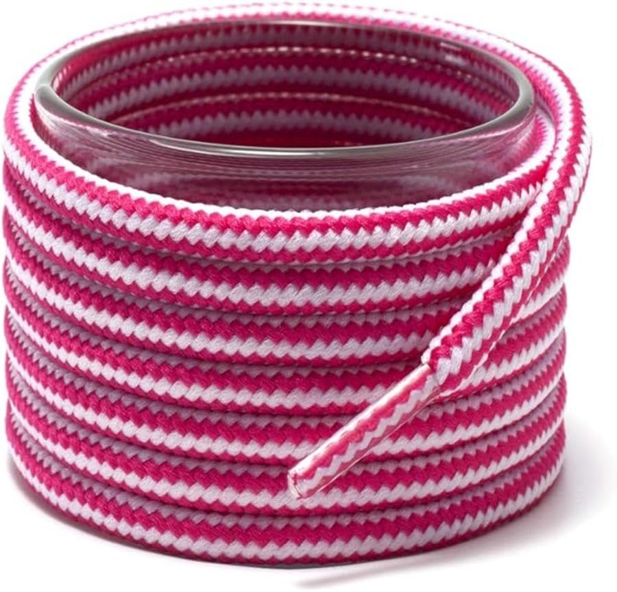 GRAH SANGRAH Round Shoelace (2 Pair) Boot Laces Running, Sports, Gym, Casual Dual Coloured Striped Shoe String (White Hot Pink, 120 CM)