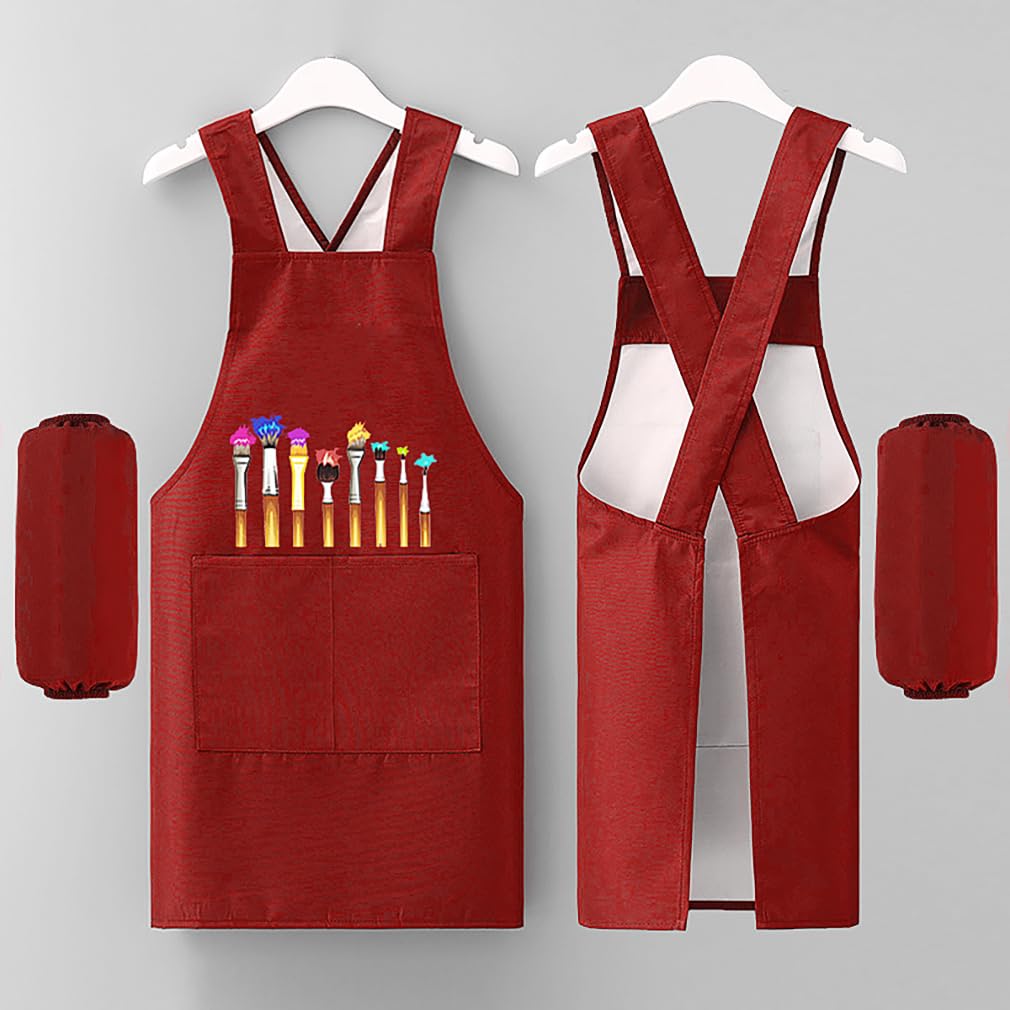MESU Kids Art Smock Aprons Child Chef Apron for Art Painting Cooking Red M, M : Fit Height 90-120cm - Image 4