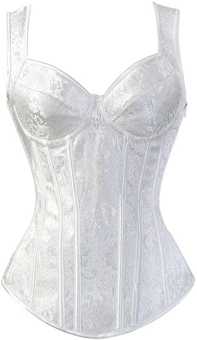 adelce Women's Lace up Gothic Jacquard Shoulder Straps Tank Overbust Shaper Corset Bustiers Top-picture-48