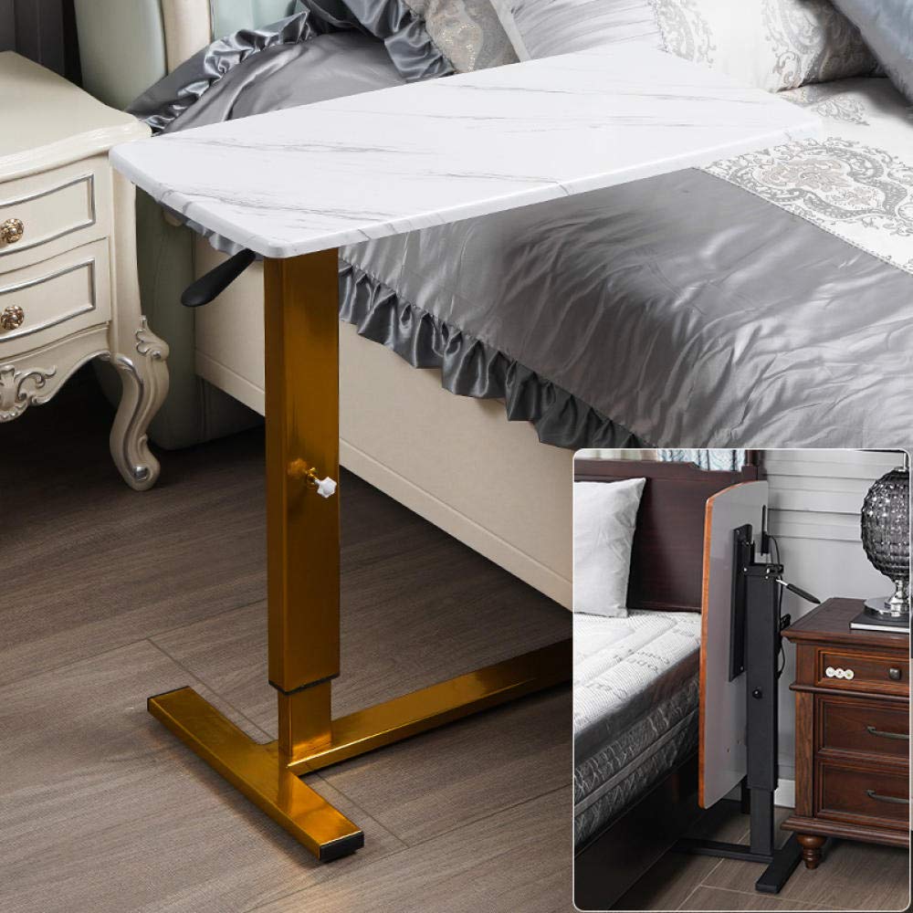 GAOXQ Steel Frame Laptop Riser Stand with White MDF,Lockable Casters, Adjustable Height, Swivel, Mini Desk Hoover for Living Room Bedroom Office Balcony