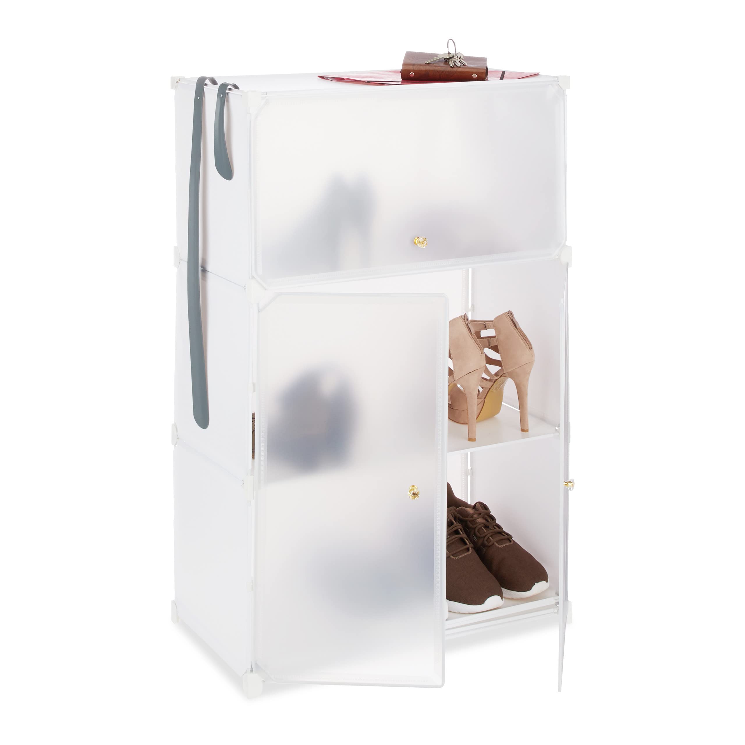 Relaxdays Scarpiera in Plastica, 6 Scomparti Chiusi, 94x61,5x31,5 cm, Scaffale 24 Paia di Scarpe, Componibile, Nero