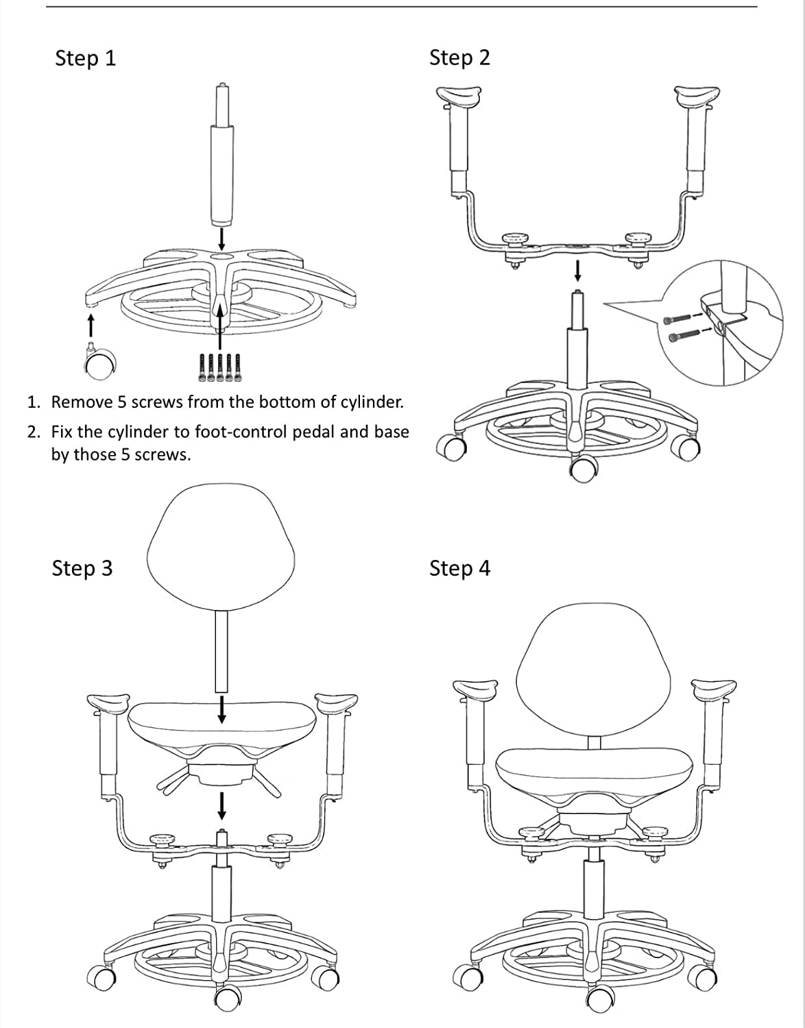 BONEW - Oral Medical Dynamischer Stuhl Hocker Mikroskop Stuhl Ergonomischer Sattelhocker 45° Schwenkbare Armlehnen Stuhl Fuß Kontrolliert/Pedalbasis PU Leder SDS-FC1