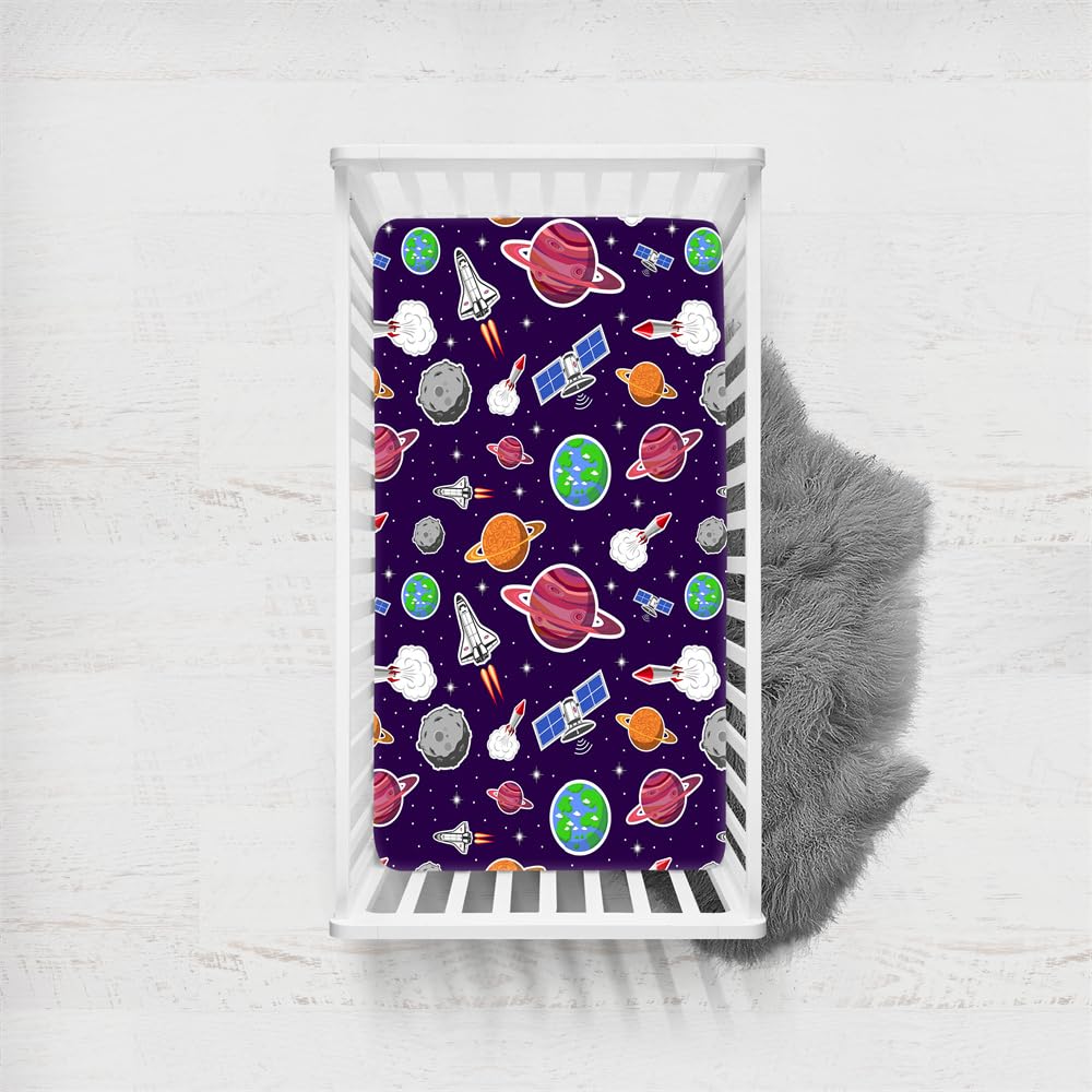 Odot Cot Bed Fitted Sheets, Toddler & Baby Bed Sheets, Universe Planet Print Microfiber Mattress Protector, Cozy Lightweight Bedside Cribs Bassinet Sheets for Boy and Girl (Style A,60x120cm) — image 1