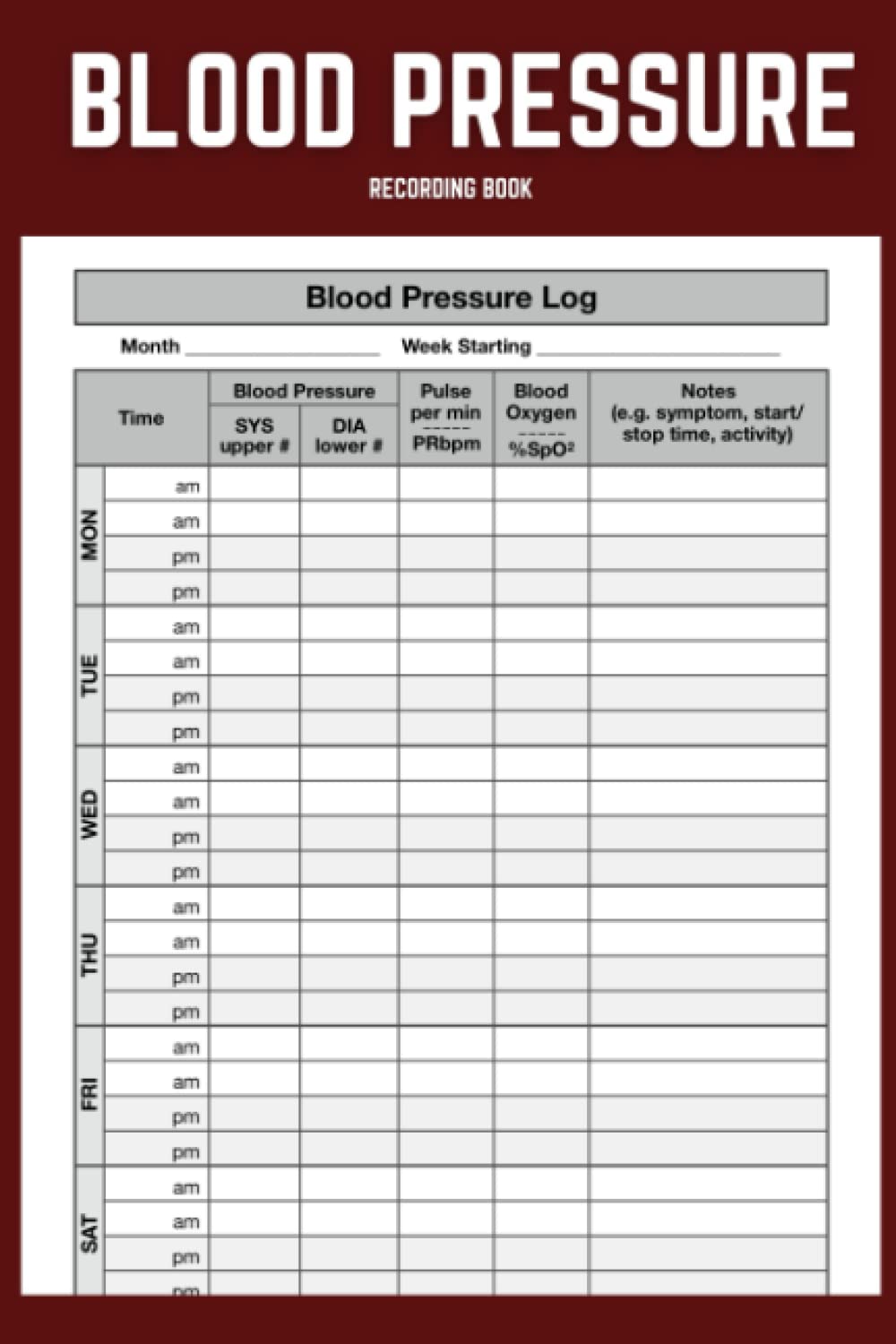 blood-pressure-recording-book-essential-blood-pressure-log-track-and-monitor-blood-pressure-and-pulse-ox-at-home-110-pages-6-x-9-forms-precision-amazon-com-books for Free Printable Blood Pressure And Pulse Log Pdf Blood Pressure Recording Book: Essential Blood Pressure Log: Track And Monitor Blood Pressure and Pulse Ox At Home - 110 Pages, 6