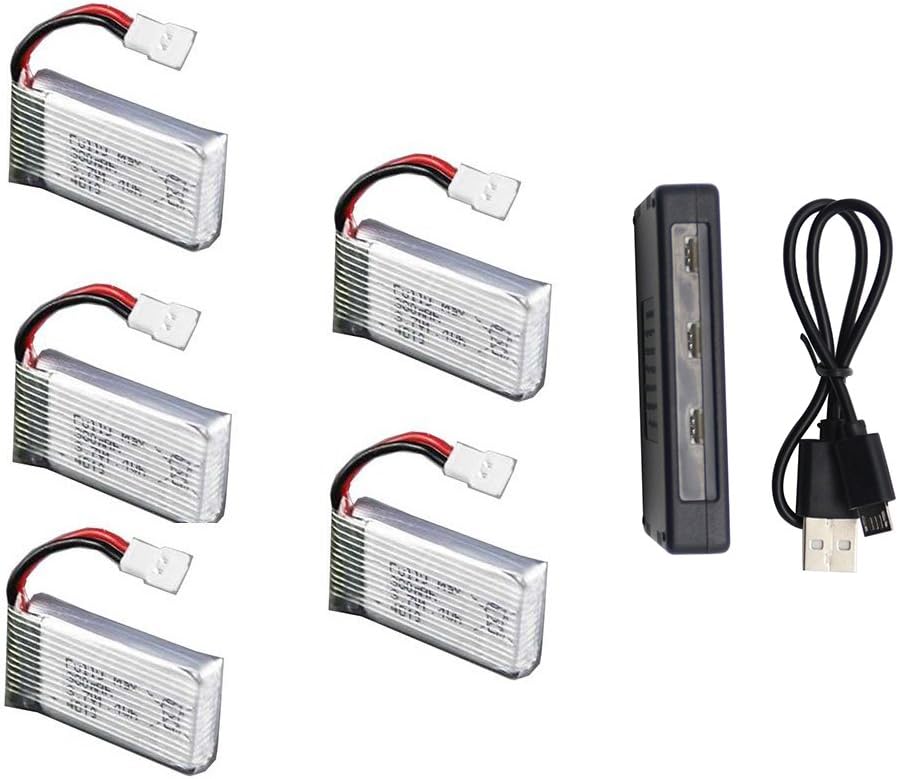 5pcs 3.7V 380mAh Upgrade LiPo Battery For Hubsan X4 (H107,H107C,H107D,H107L,V252,JXD385,F180C) 4 Channel 2.4GHz RC QuadCopter Compatible with Walkera Super CP, With 6 in 1 charger