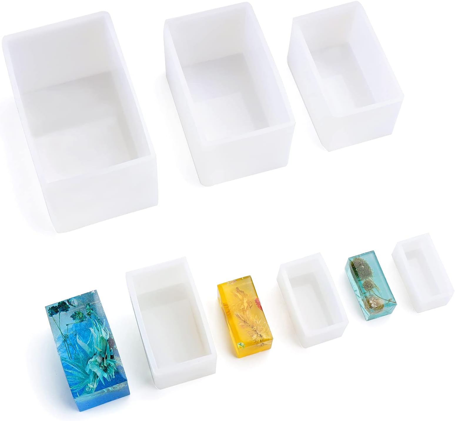 Rectangle Resin Molds, 6PCS Cube Silicone Molds, Resin Epoxy Casting Molds for Making Candle, Soaps, DIY Ornaments Crafts Projects, Dried Flower Leaf, Insect Specimen