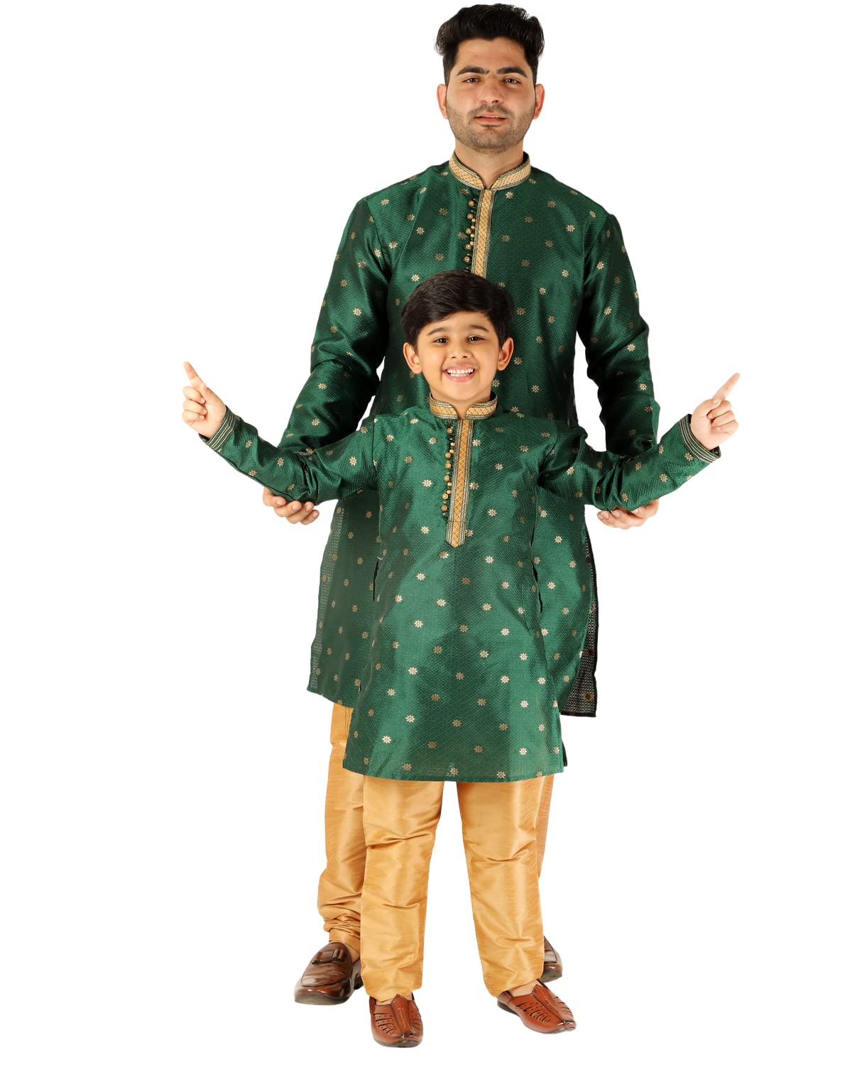 pro-ethic style developer Men's & Boys Silk Printed Father Son Matching Ethnic Wear Kurta Pyjama Set | Jaquard (Combo) B-108-picture-40