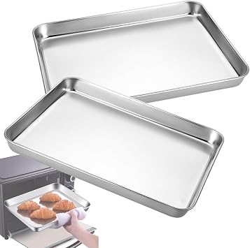 LIGUOYI Oven Sheet Pan Tray 2 Pack Stainless Steel Cookie Sheet, Rectangular Nonstick Baking Sheet Length 9.2 Inch to 19.7 Inch Heavy Duty Pan Warp Resistants Baking Trays Flat Bottom60x40x3cm