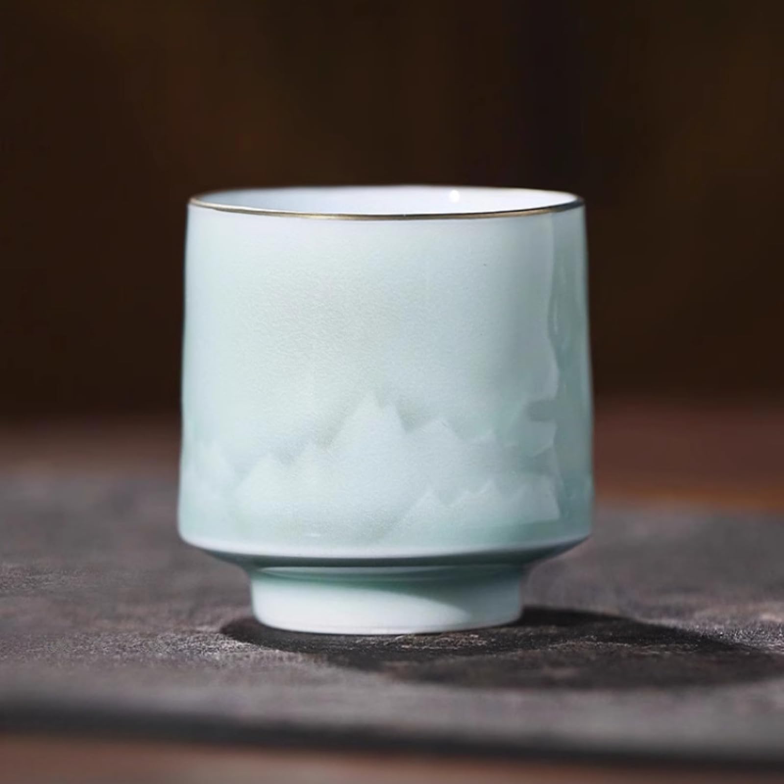 Juego de té Kungfu para relajarse en casa con cerámica cian claro Distant Mountains