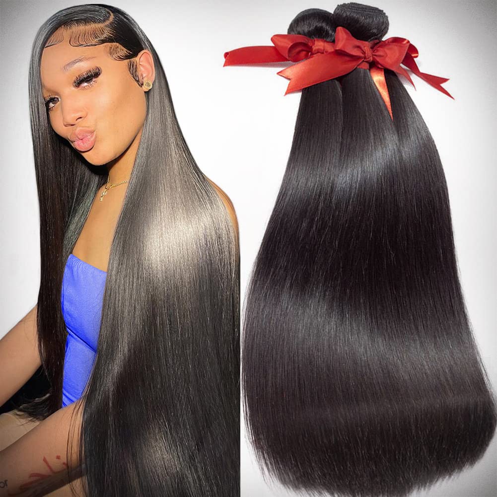 TREYONCE Human Hair Bundles Brazilian Straight Hair Bundles 100% Human Hair 3 Bundles 10A Unprocessed Weave Bundles Human Hair Straight Hair Extensions (18,20,22, Black Straight Bundles)