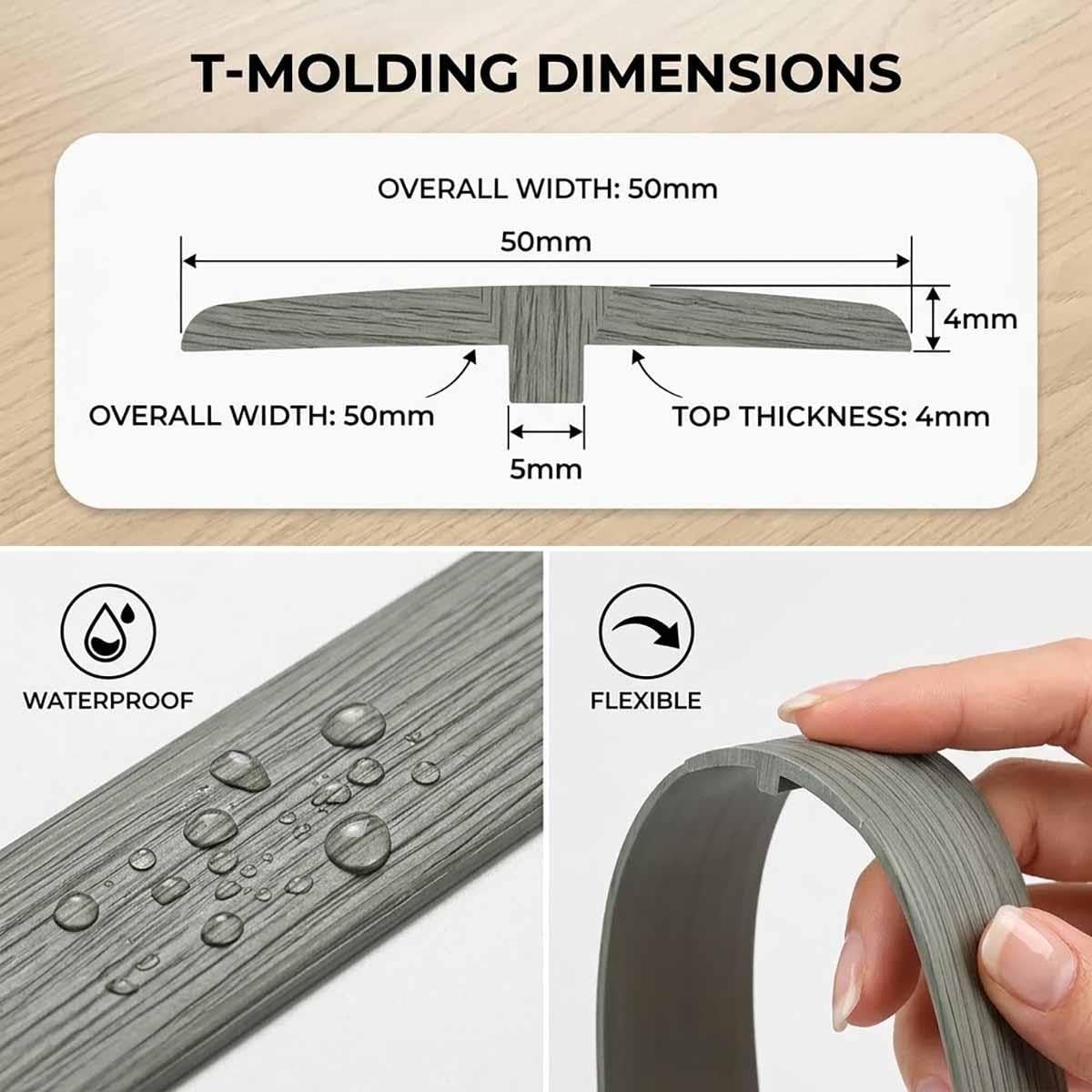 Perfil De Transición Para Suelo Autoadhesivo PVC, Tira De Umbral Tapajuntas Suelo Para Conexión De Azulejos Y Vinilo Suelo, Grano Madera 100-1000cm(Negro,W5xL900cm)