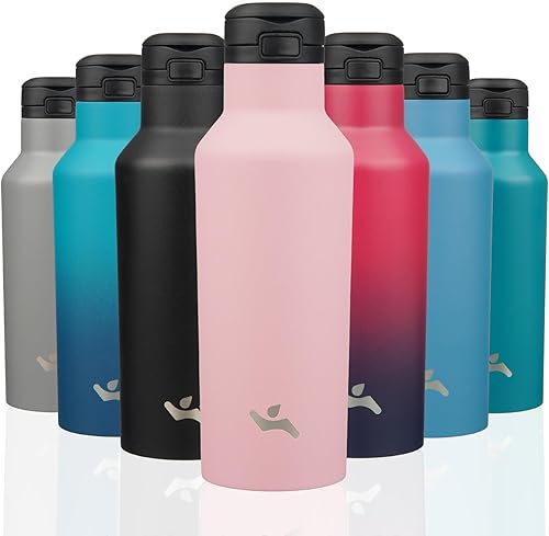 Miniatura 9 de Botella de agua aislada con popote, termo de agua de acero inoxidable de doble pared de 17 onzas con 2 tapas, azul lago Azul lago,Negro,Azul