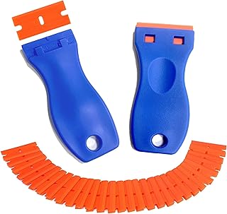Plastic Blade Scraper, 2PCS Razor Scraper Tool 50PCS Double Edged Blades, Cleaning Scraper Remover for Decals, Stickers, Labels, Caulk, Adhesive, Paint from Car Window and Glass