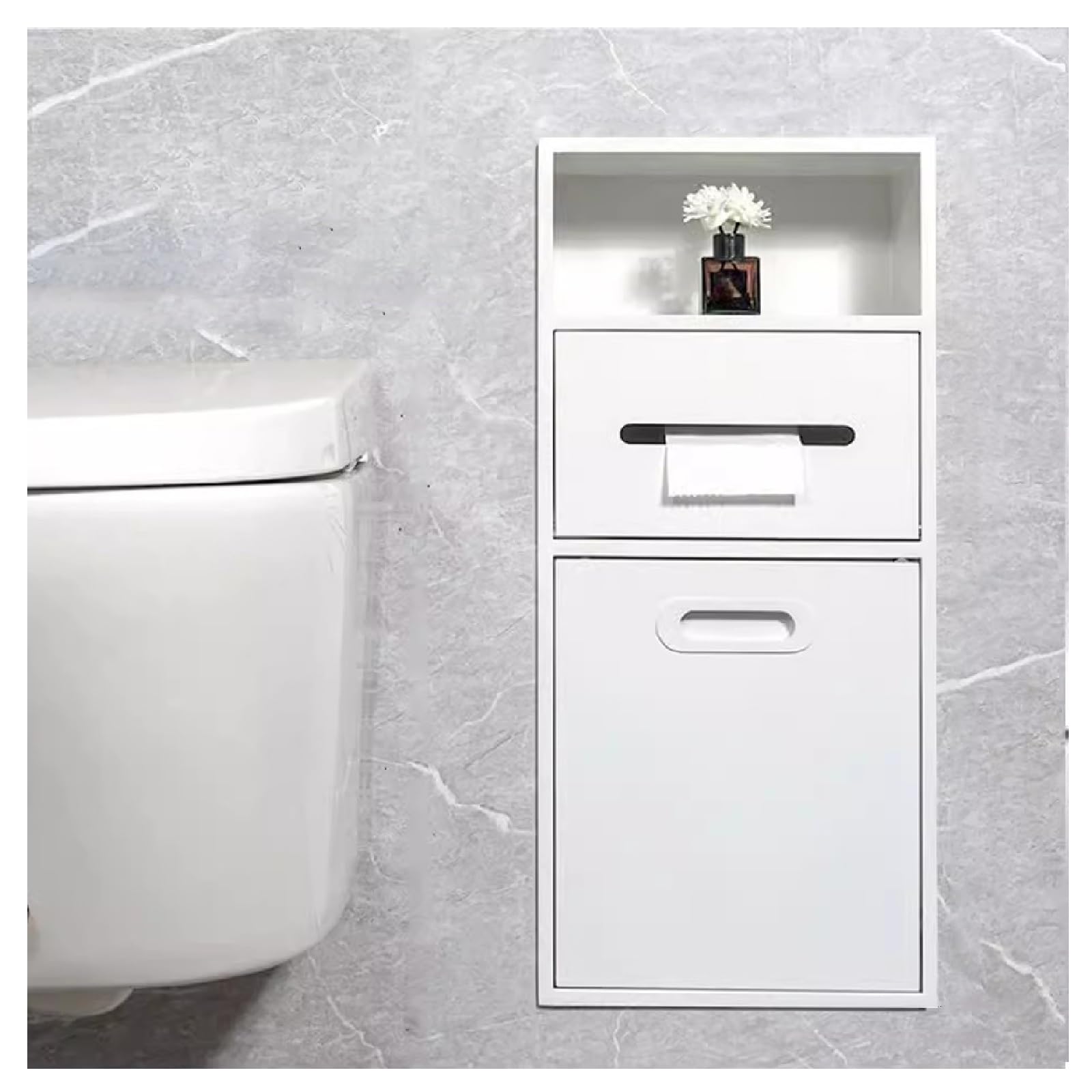 Design moderne en acier inoxydable pour cette étagère de douche intégrée blanche haut de gamme