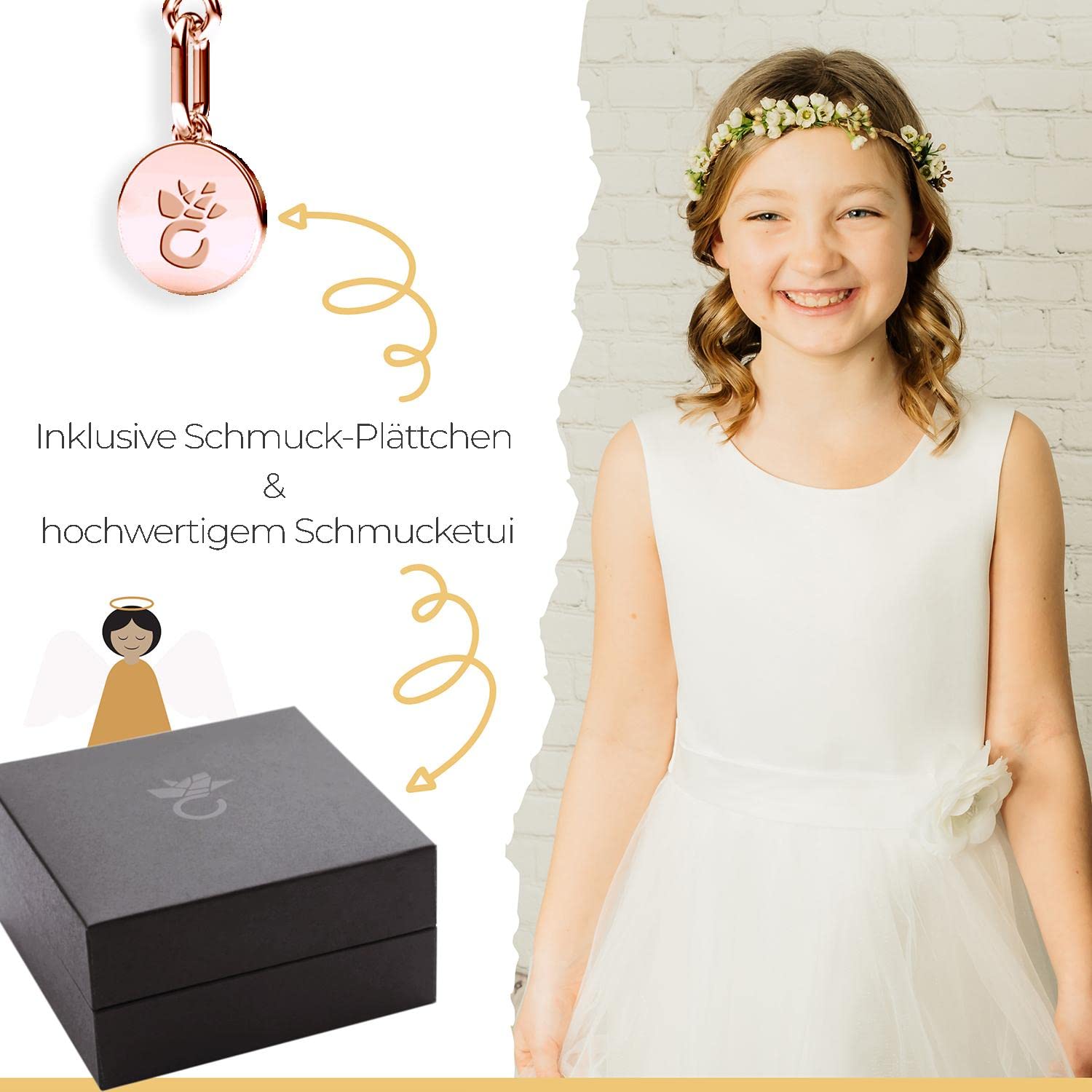 Amoonìc Kreuz Kette Taufkette Mädchen Rosegold (Silber 925 vergoldet) klein | Halskette mit Kreuzanhänger Kreuzkette Baby Junge Kinder, Schmuck Geschenk zur Geburt Taufe Kommunion Taufgeschenk Patenkind