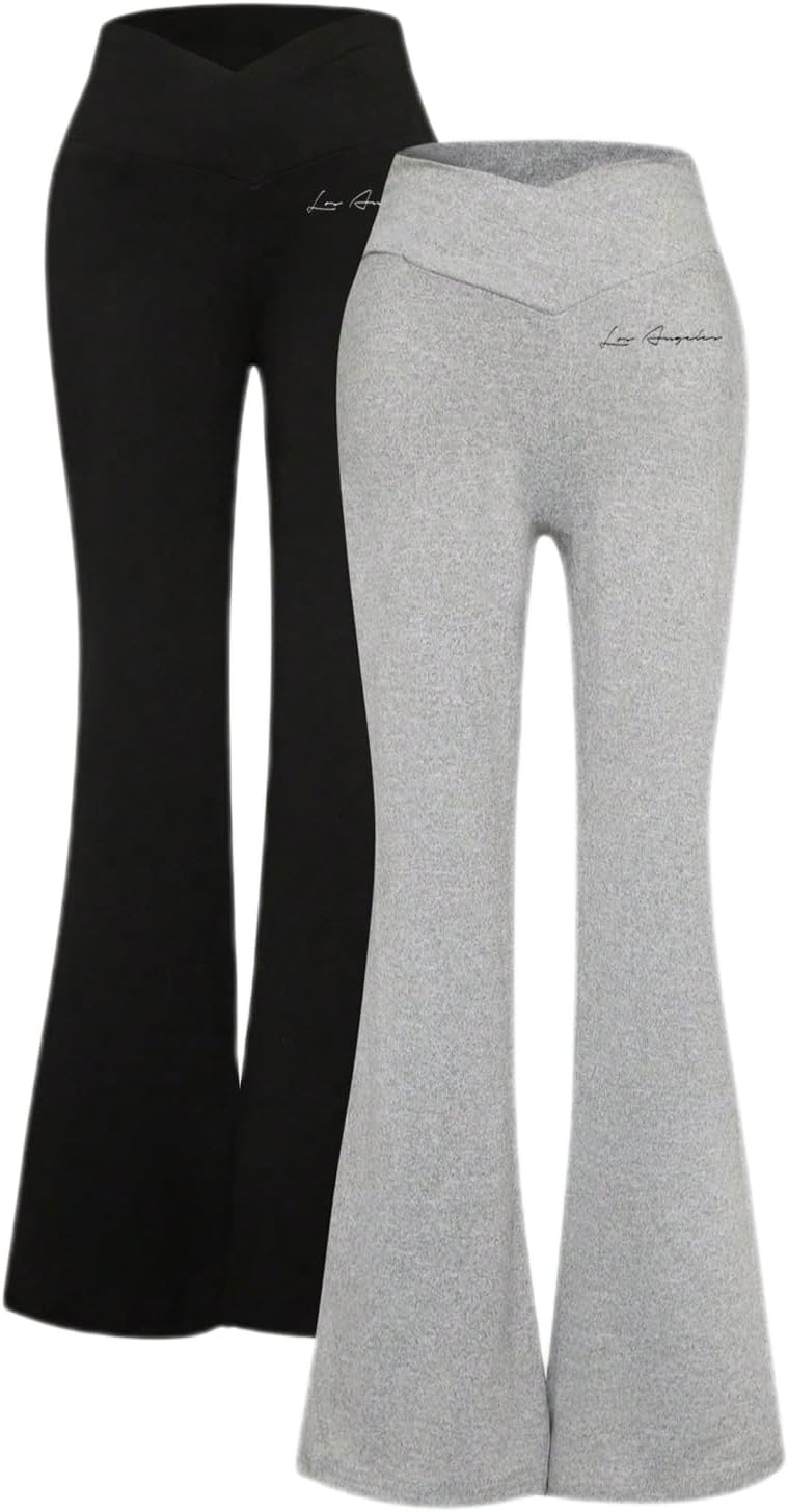 Floerns Girl's Clothes 2 Pcs Drawstring Waist Flare Leg Track Pants Bell Bottom Sweatpants