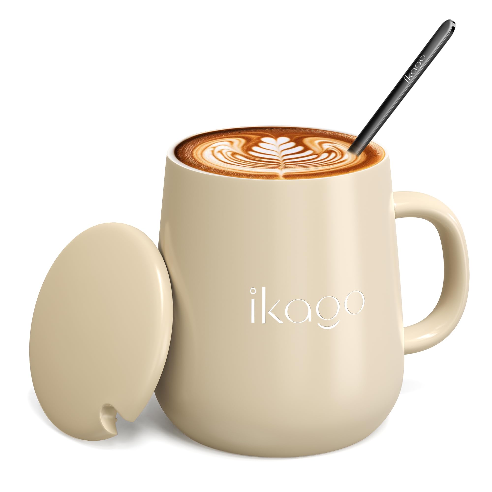セール中★Mugi★ Ikago Beige Ceramic Coffee Mug Set, 15oz Coffee Mugs with Lid and