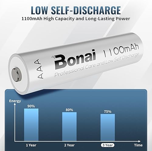 Miniatura 3 de BONAI Baterías AAA recargables con cargador, cargador de batería de 8+1 bahía AA AAA con pantalla LCD para 1.2V NiMH NiCD AA AAA 9V, 1100mAh alta