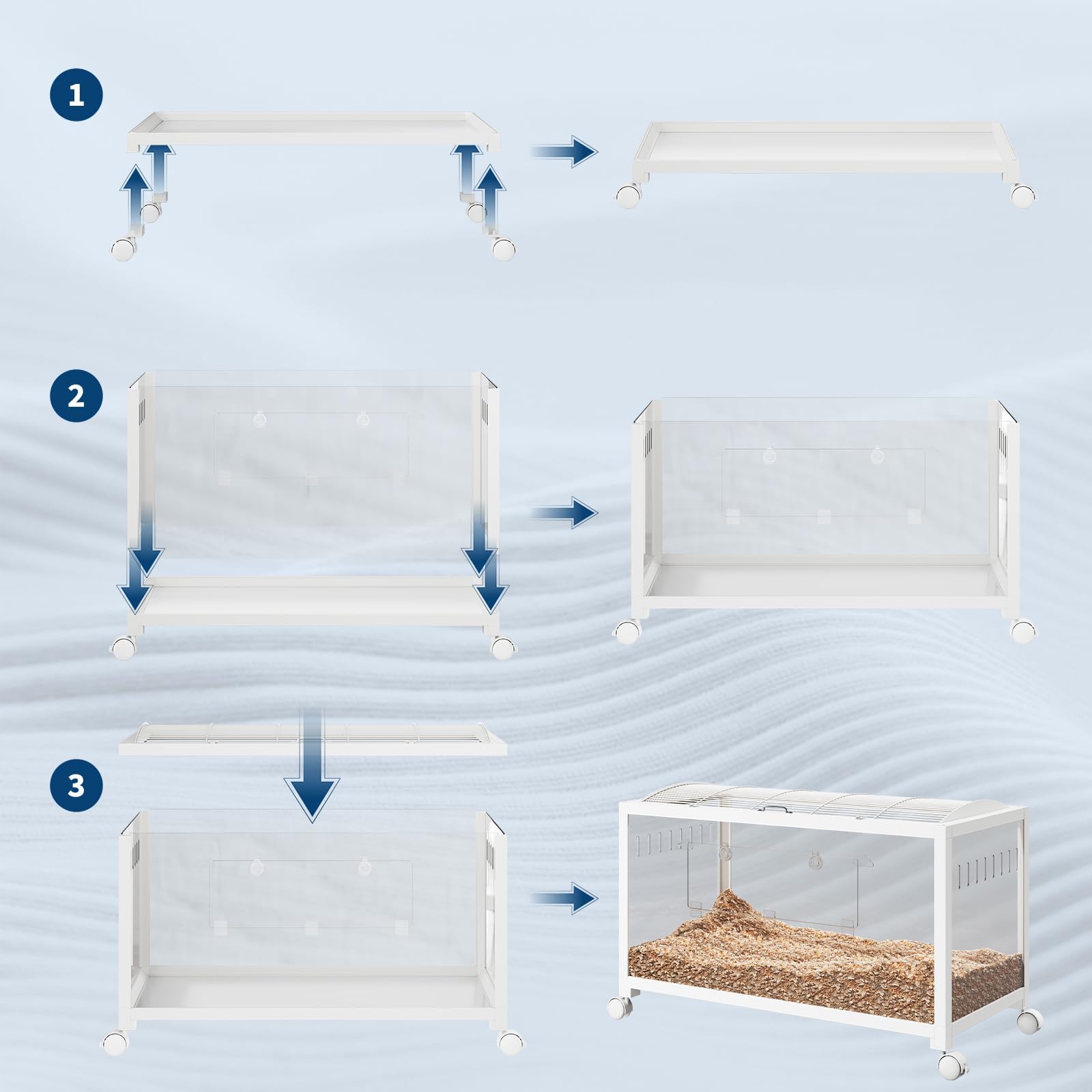 Hamsterkäfig Metall, Groß Kleintierlebensräume 96x47x50cm, Stapelbar Hamsterlebensraum mit Doppeltür, 360°-Sicht Belüfteter Mäusekäfig mit Vordertür für Zwerghamster, Nager, Mäuse, Weiß