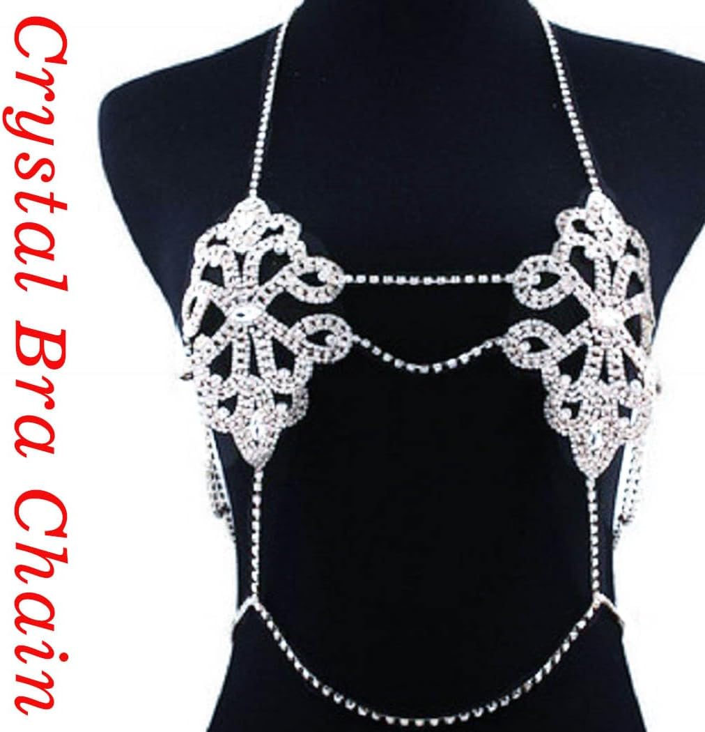 JEWEKY Rhinestone Bra Chain Silver Chest Chain Jewelry Top Rave Body Accessories for Women - Image 2