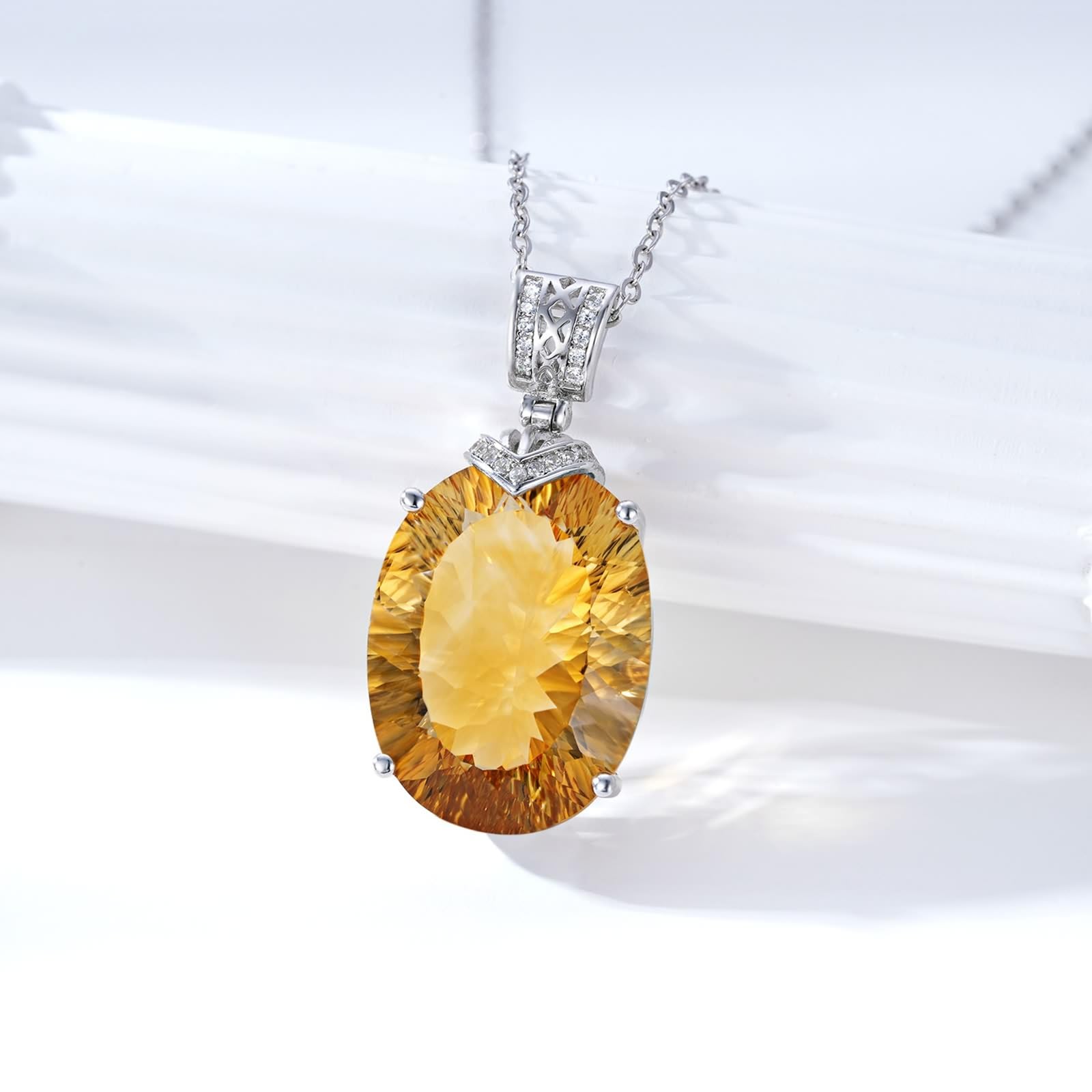 Łańcuszek na szyję ze srebra próby 925, klasyczny wisiorek z cytrynem 18,2 ct, szlif owalny szampana, srebro wysokiej próby, łańcuszek dla kobiet, prezent z cyrkonią, srebrny, 45 cm, Srebro