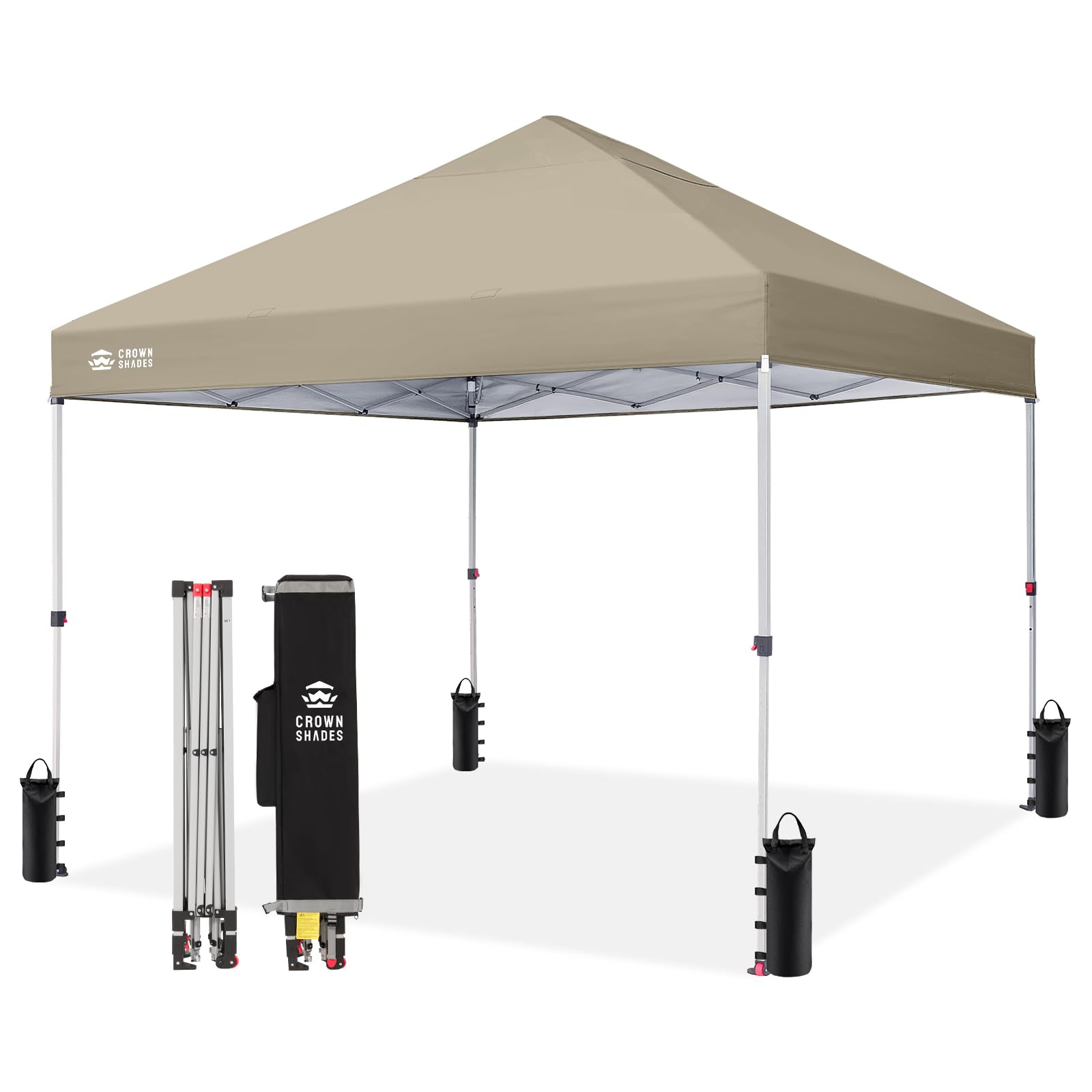 CROWN SHADES 8x8 Pop Up Canopy Tent with One Push Setup, Beige