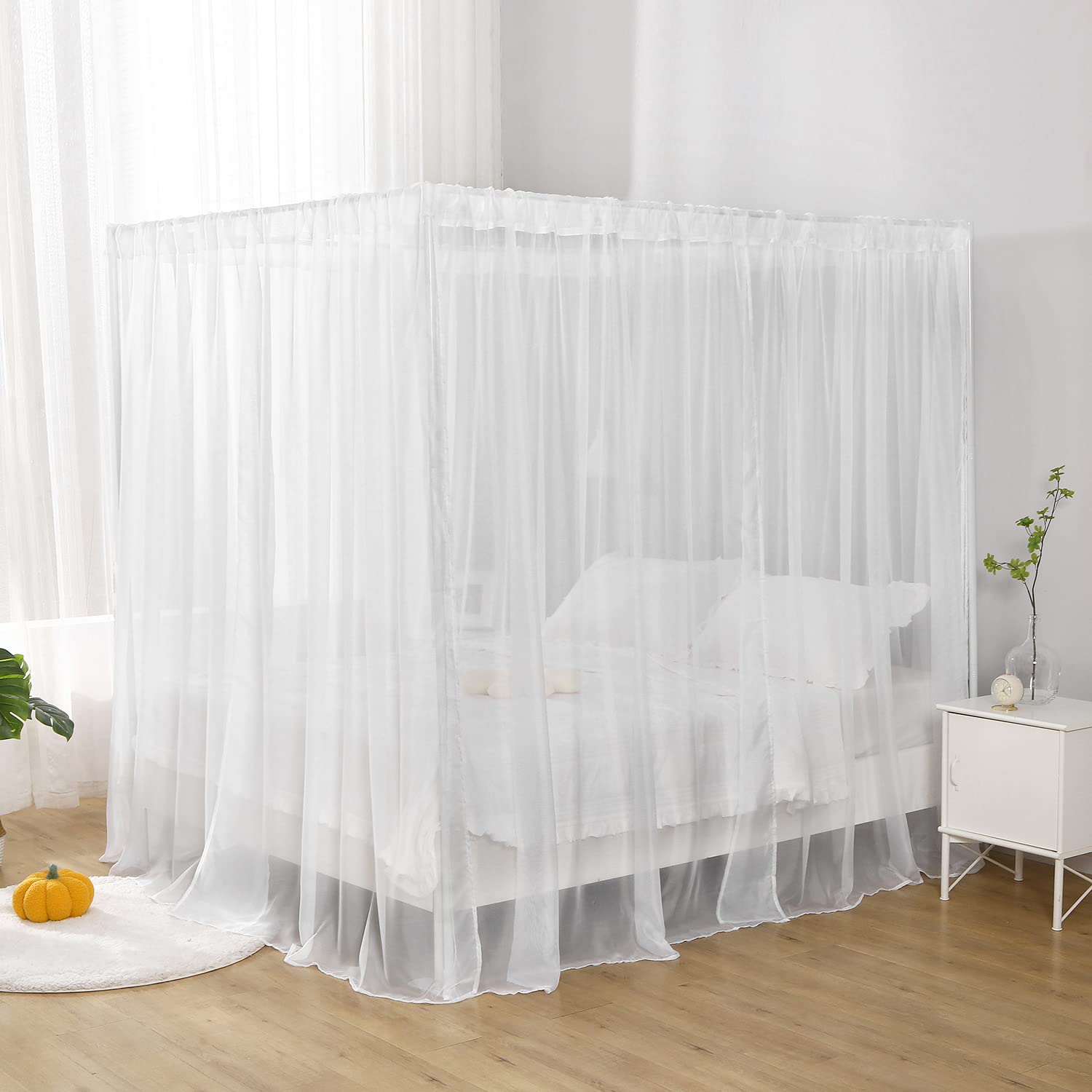 Tenda a baldacchino bianca per letto matrimoniale, morbida sciarpa a baldacchino per ragazze e adulti (Queen, bianco)