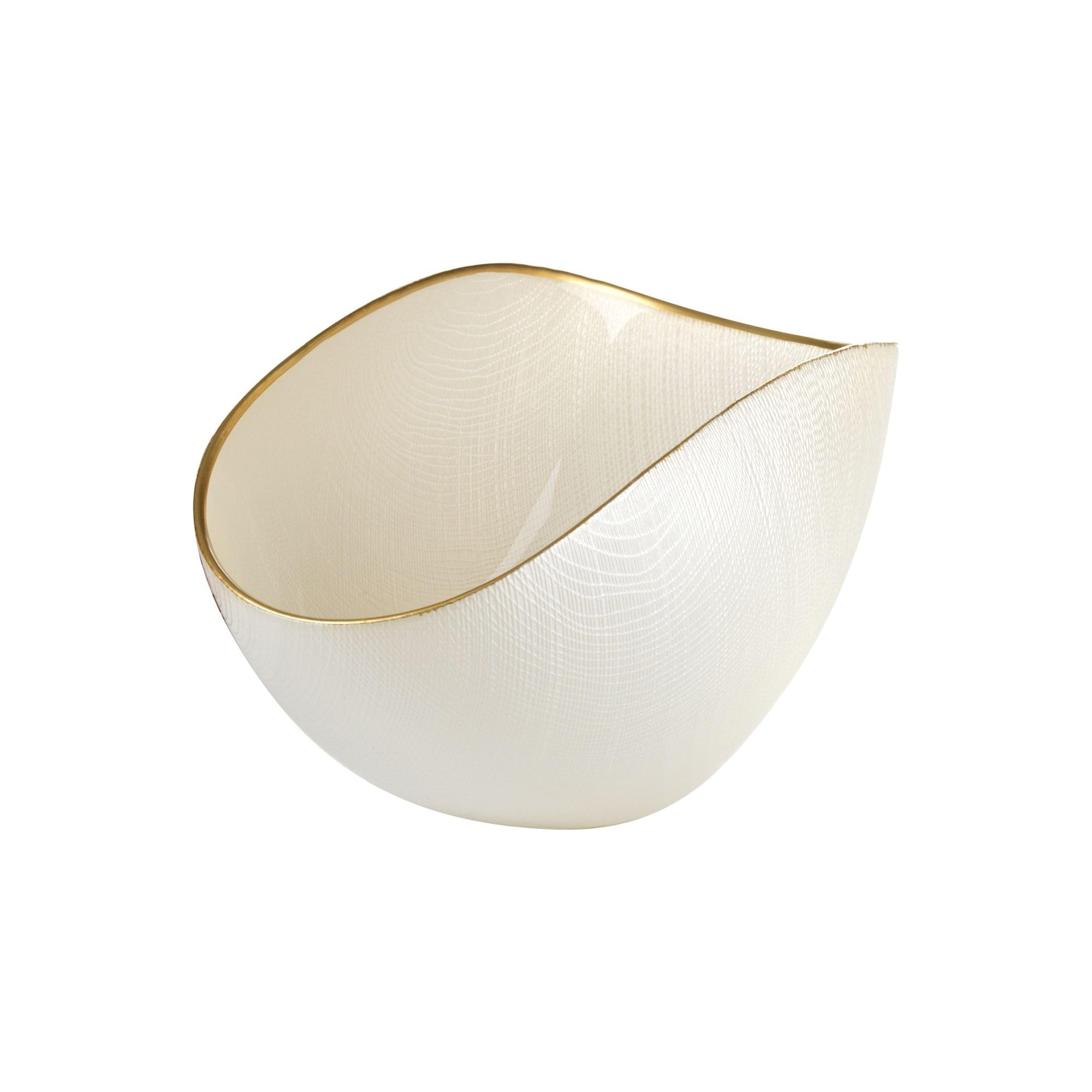 Onlylux Coppa Burano in Vetro Centrifugato Decorato a Mano - Centrotavola Decorativo 28 x 9,5 cm - Coppa in Vetro Artigianale per Arredo Casa - Bianco Perla Filo Oro