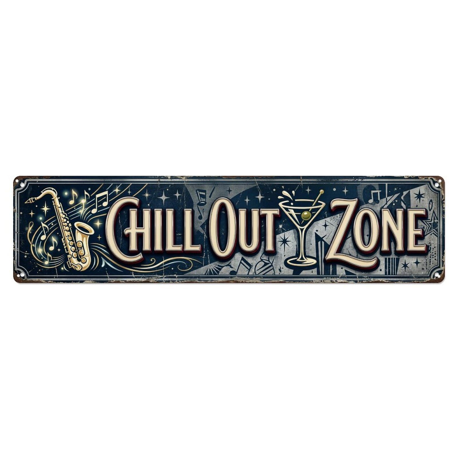 Chill Out Zone Faded Lounge 7 Metal Tin Skinny Sign Plaque Wall Decor for Cafe, Club Bar, Office, Home Garden Metal Poster 4x16Inch