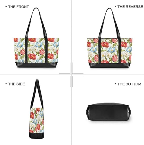 Miniatura 5 de Spring Flowers White Red Simple Computer Tote with Zipper Structured Tote for Teacher with Lunch maletin ejecutivo para mujer