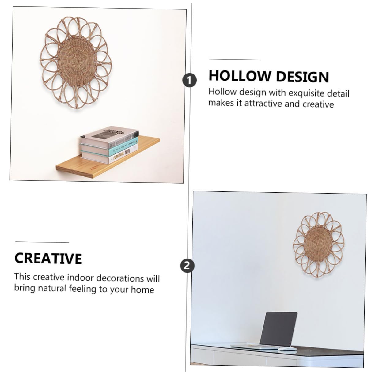 Housoutil Colgante Decorativo de Ratán Tejido a Mano Diseño Floral Delicado para Decoración Práctica de Pared en Sala de Estar y Festividades