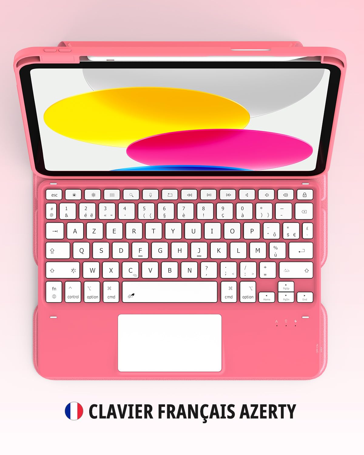 CACOE Étui Clavier Rotatif 360° pour iPad (A16) 11/10 EME Génération (11"/10,9") 2025/2022 avec Pavé Tactile, Rétroéclairage 7 Couleurs, Clavier sans Fil Détachable avec d'assistance, Rose