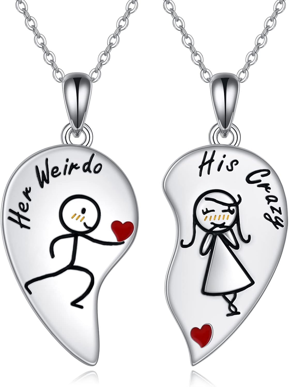 CRMAD Couples Necklace for Him and Her Sterling Silver Matching Love Heart Pendants Wedding Valentines Day Gifts for Women