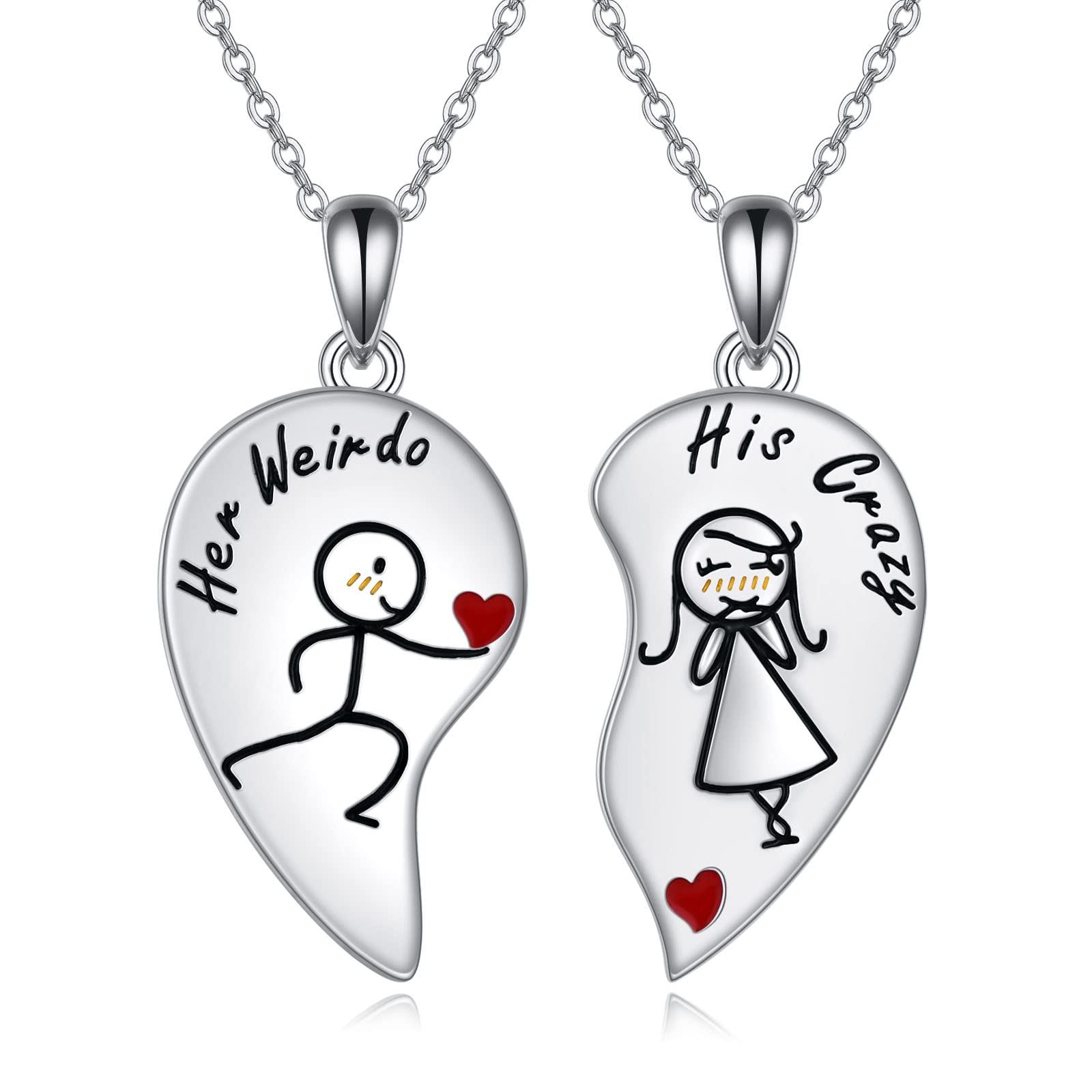 CRMAD Collar de pareja para él y ella de plata de ley con colgante de corazón a juego
