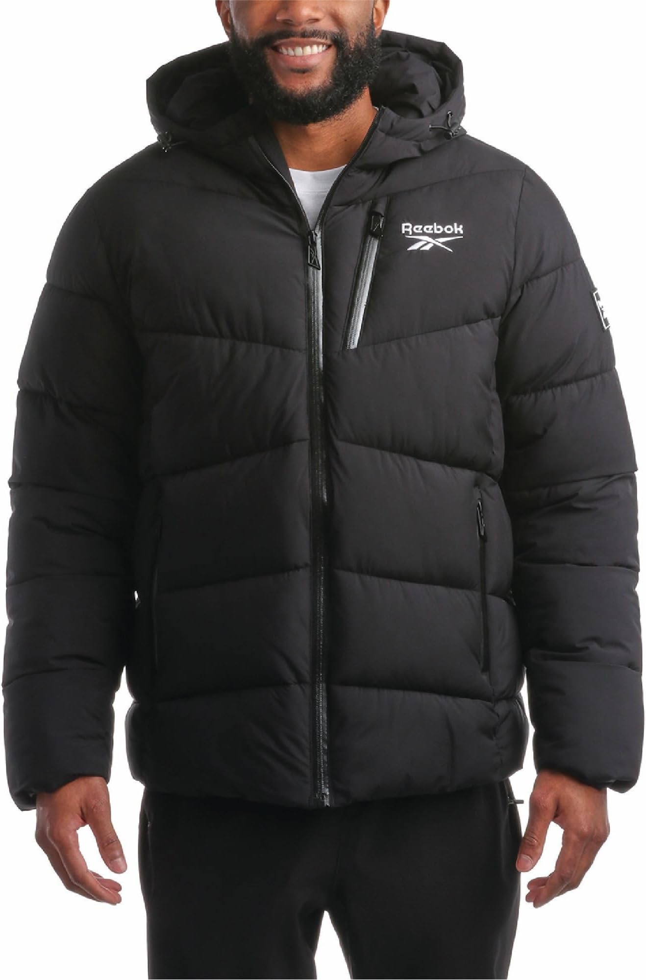 Mens Jacket - Weather Resistant Winter Jackets for Men Quilted Warm Coat Puffer Jacket with Hood and Pockets