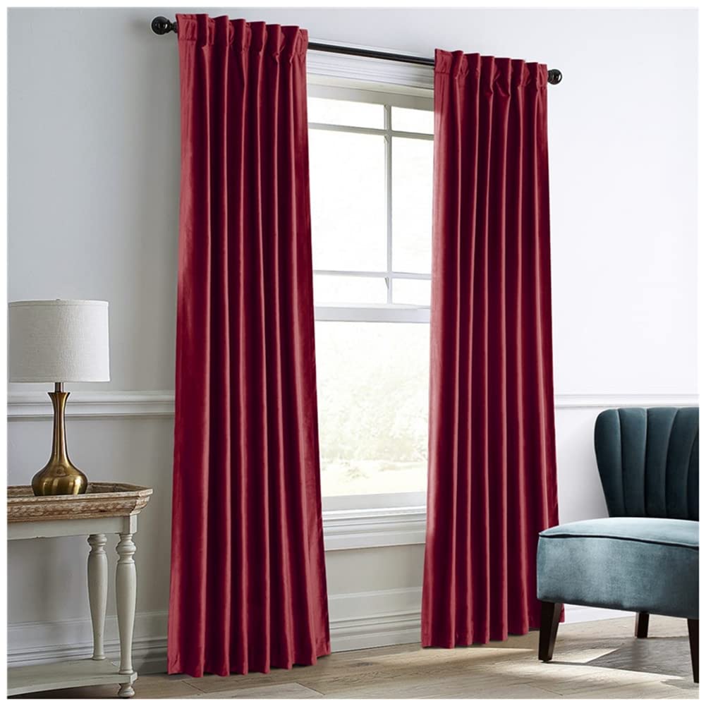 GUOCU Velvet Slot Top Curtains Solid Soft Grommet Curtains Thermal Insulated Room Darkening Curtains Drapes Window Treatment Blackout Curtains for Bedroom, Living Room Red 42X84|107X214cm(1 Panel) โ image 1