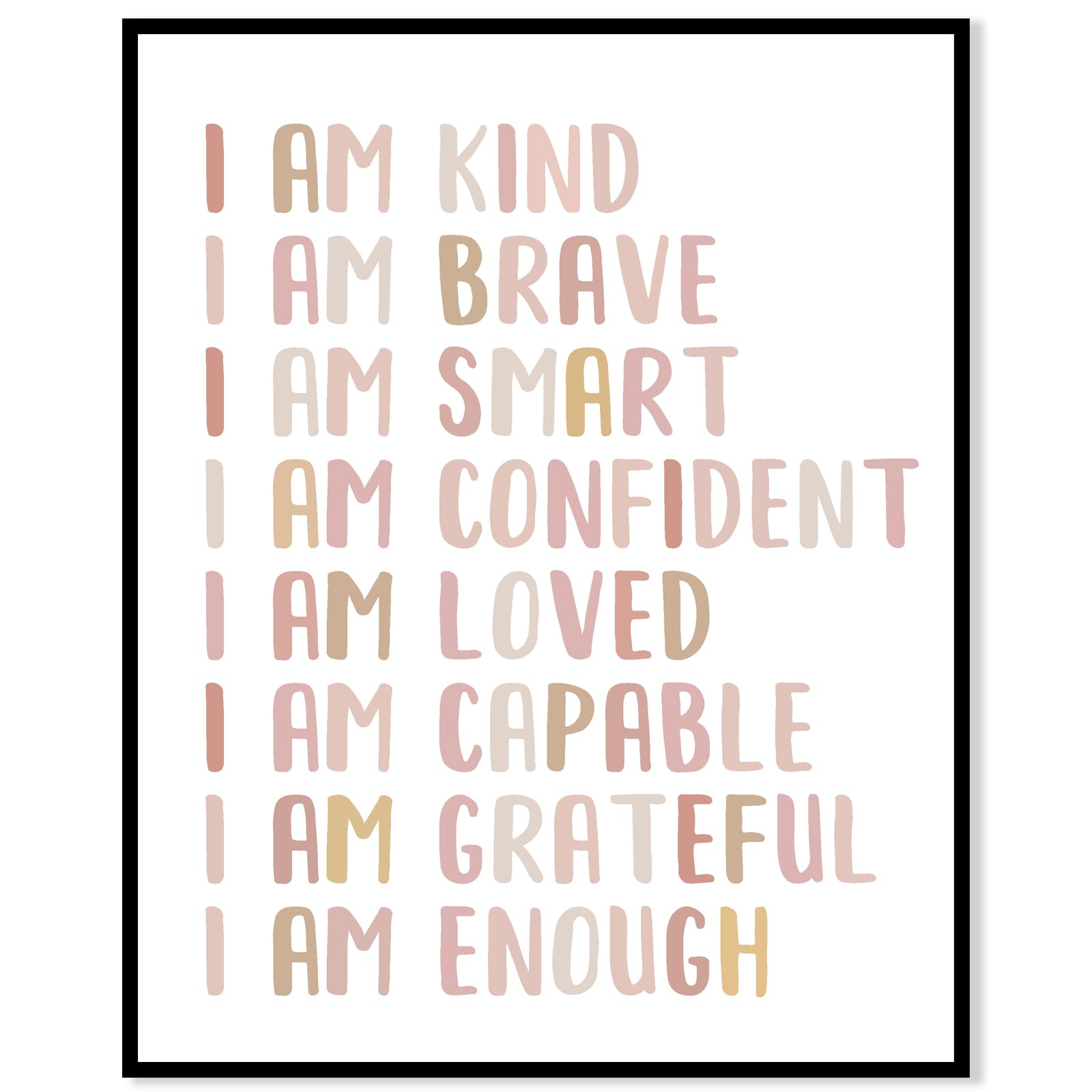 I Am Kind I Am Brave I Am Smart Affirmations Inspirational Quotes Wall Art Prints Playroom Wall Decor