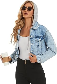 Women Short Denim Jacket Lightweight Croped Jean Jacket with