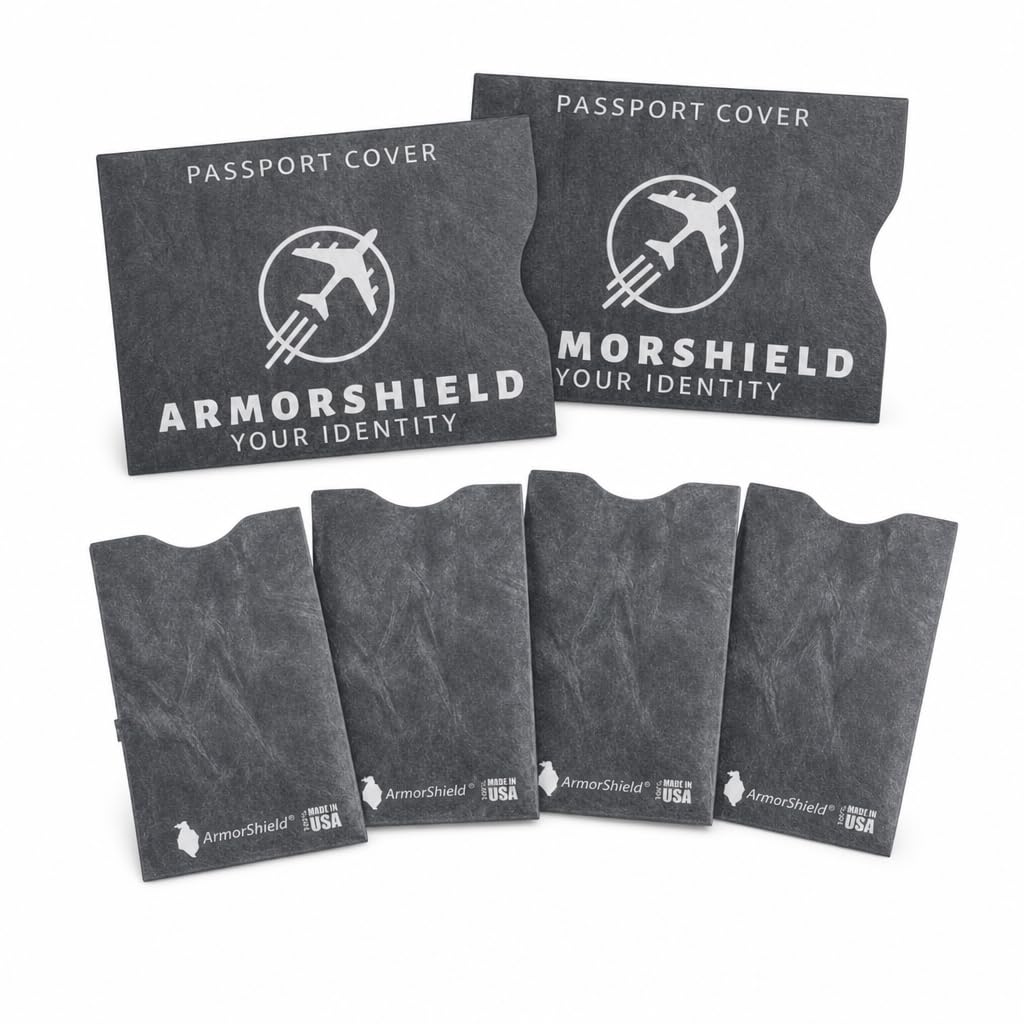 ArmorShield Your Identity 6-Piece Travel Protection Set – RFID Blocking 2 Passport Covers + 4 Credit Card/ID Sleeves – Slim, Water-Resistant, Tearproof, Identity Theft Protection, Made in USA-image-24