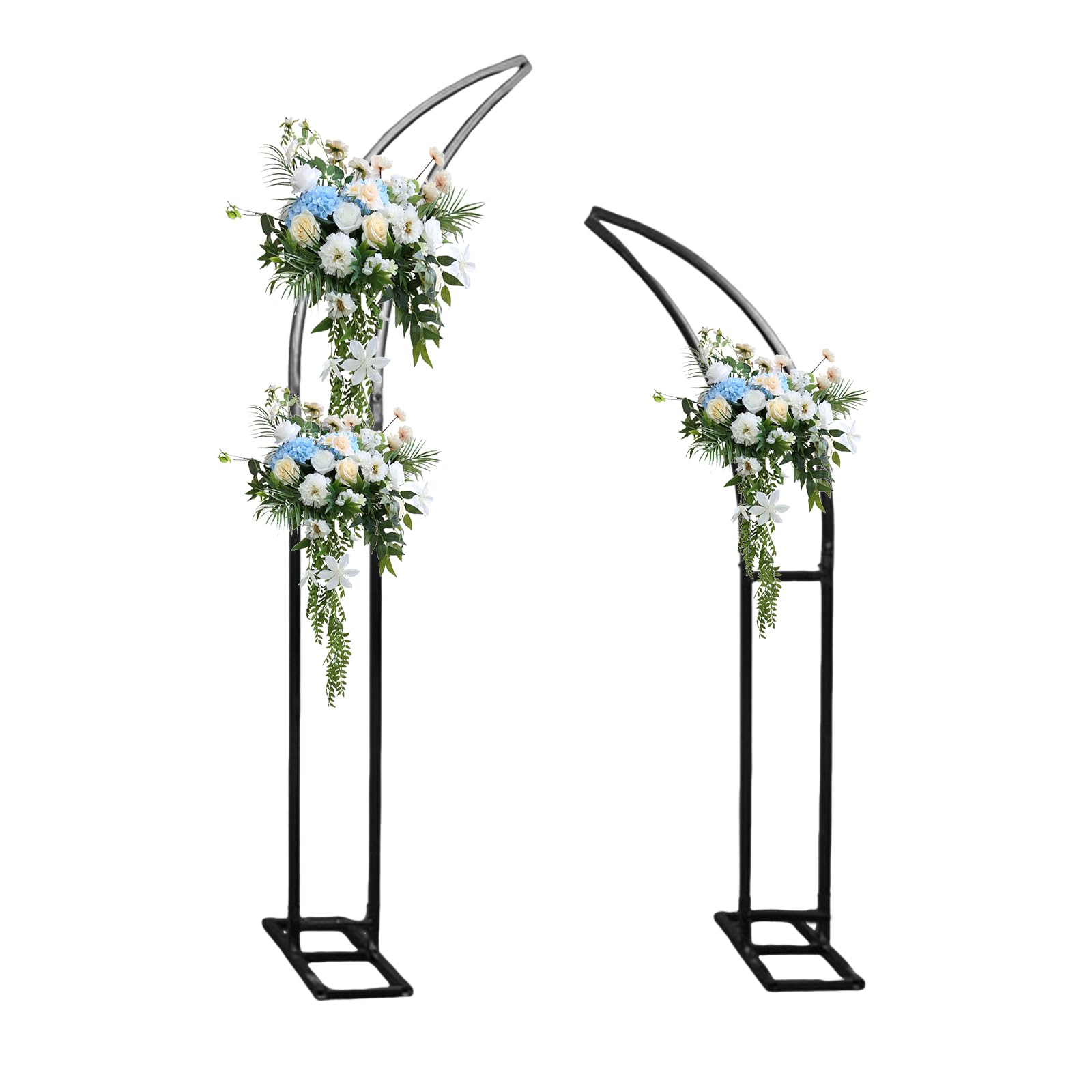 Wedding Arch Stand, Metal Moon Shape Garden Arch, Outdoor/Indoor Climbing Plants Decoration for Unforgettable Ceremonies and Party Decoration, 1.8+2.1M (Black)