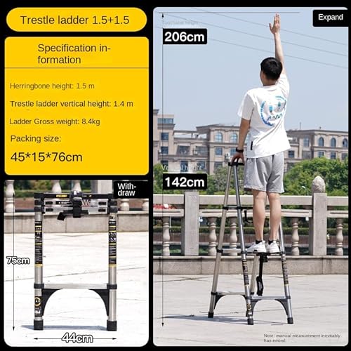 Mwpqbd Telescopic Ladder Aluminium Alloy Herringbone Ladder Bamboo Ladder Folding Stair Multi-Function Stair Lifting Household Ladder (Trestle Ladder 1.5 +1.5) #TOP1