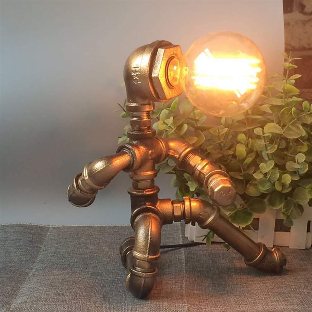 Lampe de table robot industriel en tuyau de plomberie rétro rustique - 6