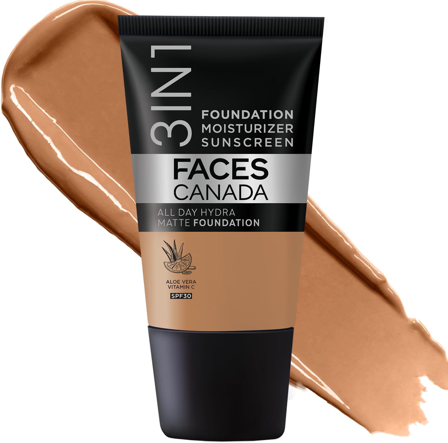 CANADA All Day Hydra Matte Foundation - Mini 3in1 Foundation + Moisturizer + SPF 30 24 HR Aloe Hydration & Vitamin C 10HR Wear Medium to High Buildable Coverage Warm Sand (18 ml)