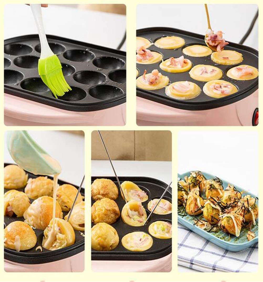 Machine à takoyaki multifonctionnelle, disques de Poulpe Takoyaki Japonais, Machine à rôtir Les crêpes, ustensiles de Cuisine à 13 Trous,Rose