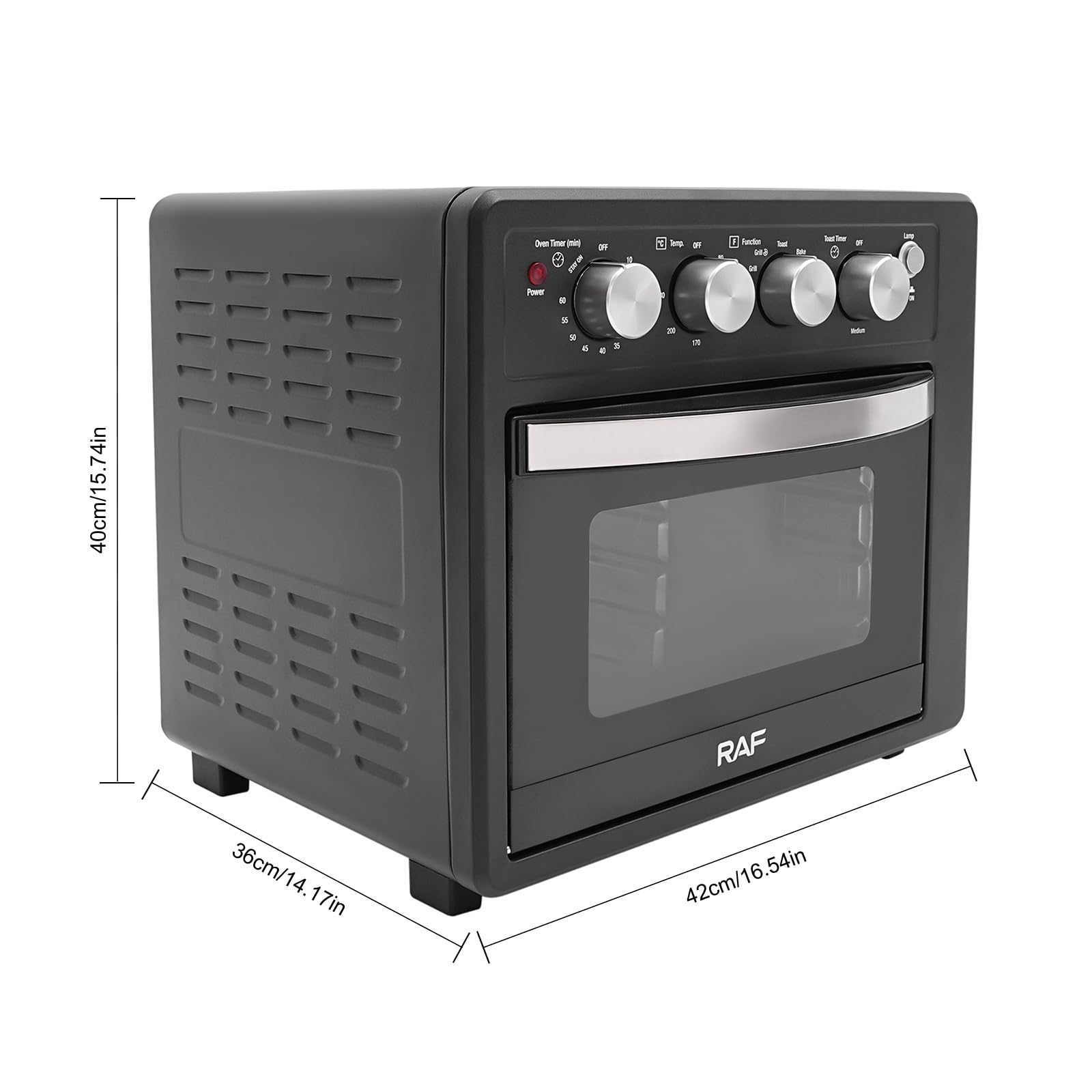 Forno elettrico da 25 l, con grande capacità, forno elettrico, friggitrice e tostapane, forno multifunzione, per famiglie, panetterie, ristoranti, snack bar, 42 x 36 x 40 cm, nero