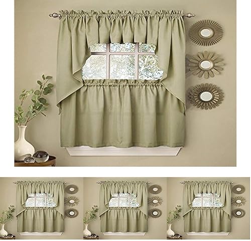 Vista 152 de Juego de cortinas de cocina, con festón, con visillo Hopewell Blanco