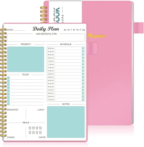 Agenda diaria sin fecha, lista de tareas pendientes con calendarios por hora, comida, organizador de citas en espiral, cuaderno para hombres y