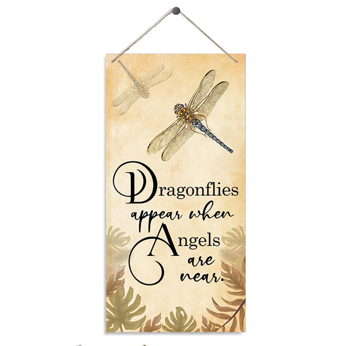 Dragonflies Appear When Angels Are Near Sign, Rustic Wood Sign, Hanging Printed Wooden Plaque Decor, Dragonfly Wall Quote Sign, Novelty Sign, Home